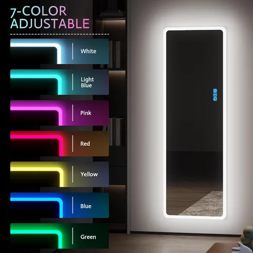 Miniatura 4 de Vlsrka Espejo de longitud completa de 47x16 pulgadas con luces RGB, espejo iluminado LED para colgar sobre la puerta, cuerpo completo, iluminación