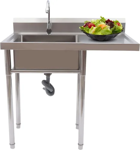 Miniatura 18 de Fregadero de cocina de restaurante comercial independiente de acero inoxidable con soporte, preparación de cocina y lavabo de mano para el hogar