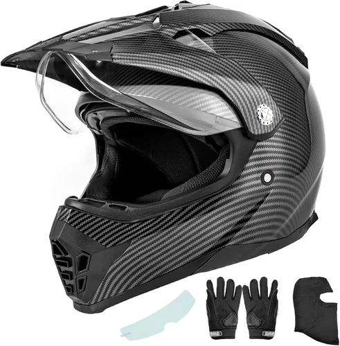 OUMURS Casco deportivo dual de motocicleta todoterreno con cobertura facial completa, doble visera, para moto de cross, cuatrimoto y motocross, con