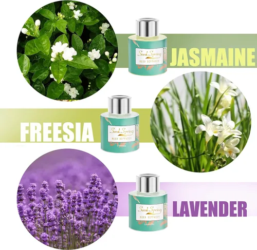 Miniatura 2 de Juego de 3 difusores de varillas de aroma a aceite de lavanda jazmín y fresia, productos de fragancia para oficina y hogar, 1.7 onzas x 3