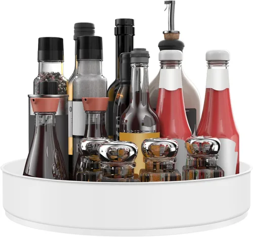 Miniatura 9 de VAEHOLD Lazy Susan - Estante giratorio de especias de acero inoxidable para armario de despensa - Bandejas decorativas, contenedores de Negro
