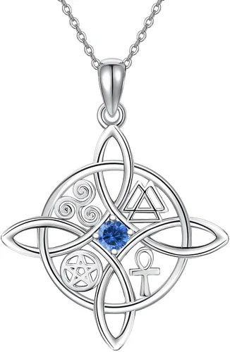 Miniatura 69 de YAFEINI Collar con dije de nudo de bruja de plata de ley, amuleto de bruja de cruz celta, regalo para mujer