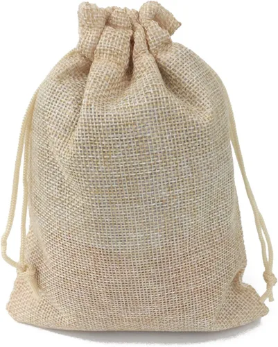 Miniatura 2 de Bolsas de yute con cordón de ajuste de algodón para regalos, 50 unidades Crema