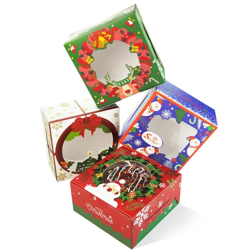 Miniatura 14 de qiqee Cajas de galletas Kraft con ventana, 60 paquetes de 6 x 6 x 3 pulgadas, cajas de papel kraft marrón para galletas, pasteles, cupcakes, tartas