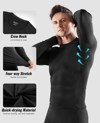 Miniatura 4 de Niksa Paquete de 25 camisetas de compresión para hombre, camiseta de compresión de manga cortalarga, camiseta de entrenamiento para hombre