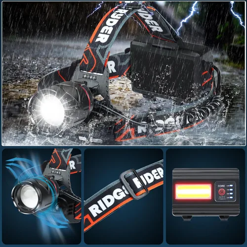 Miniatura 3 de Foleto Juego de 2 faros delanteros recargables, lámparas LED alimentadas por pilas, súper brillante de alto lumen con 3+4 modos, lámpara frontal