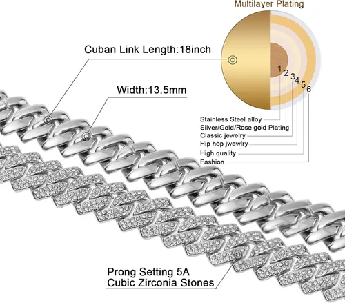 Miniatura 3 de Saintda Cadena de eslabones cubanos para hombre, diseño de Miami, cadena de diamantes brillantes, joyería de hip hop con caja de regalo para mujer