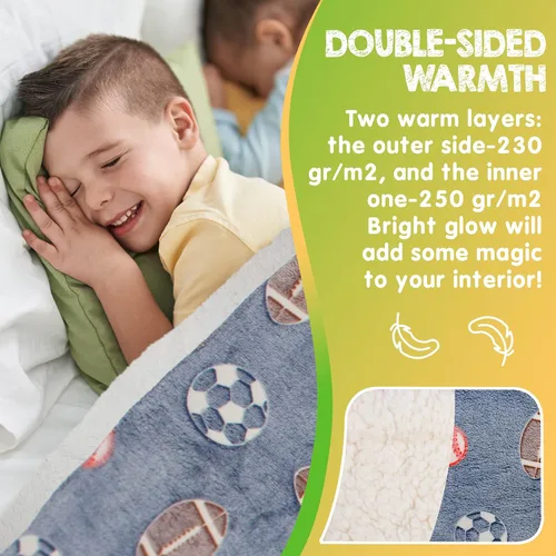 Miniatura 3 de Manta que brilla en la oscuridad. Manta azul gruesa, acogedora, suave y esponjosa de franela de forro polar para dormir para niños, niños pequeños.