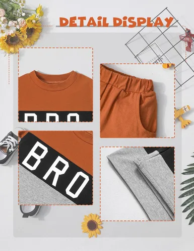 Miniatura 7 de Ribabz Ropa para niños pequeños, ropa de verano con estampado de letras y pantalones cortos, conjunto de 2 piezas
