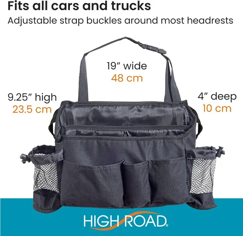 Miniatura 6 de Organizador para asientos de automóvil, de la marca High Road, pack de 2, XL, Negro