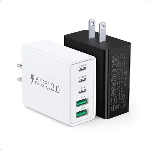 Miniatura 12 de [Paquete de 2] Cargador de pared USB C, bloque de cargador tipo C de 60 W, bloques de carga rápida de 5 puertos, enchufe multipuerto 3USB C+2USB A