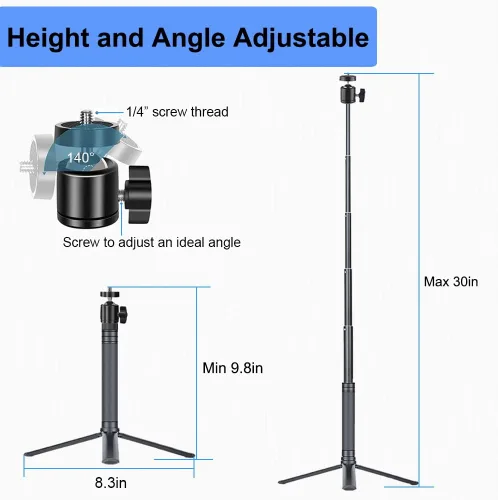 Miniatura 3 de JCWINY Soporte de cámara web de 30 pulgadas de alto, trípode extensible para cámara web de escritorio, trípode para cámara web de aluminio, soporte