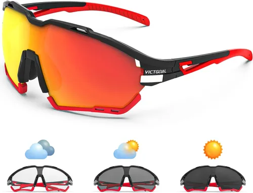 VICTGOAL Cycling Glasses for Men Women with Polarized and Photochromic 2 Lenses Clear Road Bike Running Sports Sunglasses Rosado