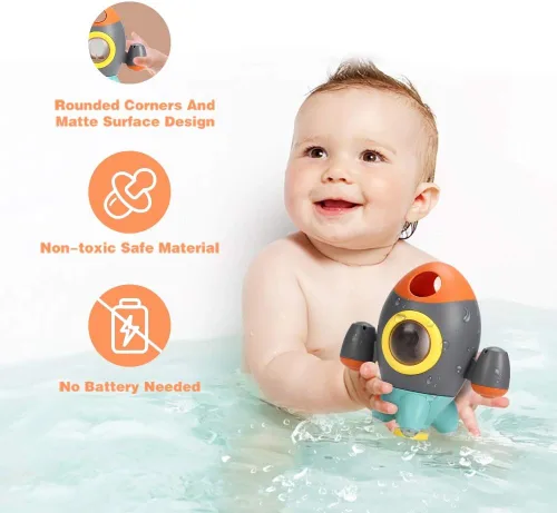 Miniatura 2 de Elovien Juguetes de baño para bebés, juguetes de bañera con forma de cohete espacial para niños pequeños, juguetes de agua con fuente giratoria