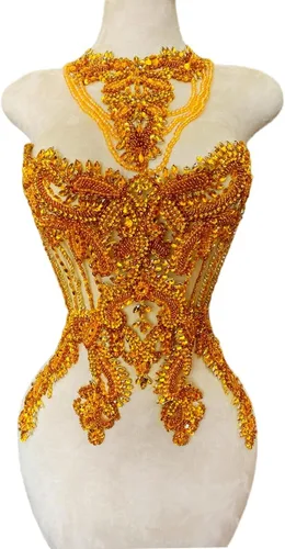Miniatura 20 de Apliques hechos a mano de cristal sobre encaje, diamantes de imitación para coser, cuentas de flecos, parches de lentejuelas, accesorios de Champán