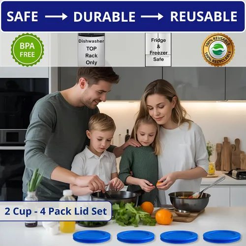 Miniatura 3 de KlareWare Tapas de repuesto para 2 tazas, tapas de plástico sin BPA para Pyrex 7200, Anchor Hocking (paquete de 4, azul) - Contenedores no incluidos