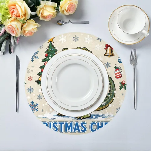 Miniatura 5 de Merry Christmas Crocodiles Plastic Round placemats placemats for Kitchen Table Washable Set of 4 15x15 in manteles redondos para mesa