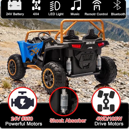 Miniatura 4 de 2026 XXXL 24V 4WD 2 plazas UTV todoterreno 4x4 a batería eléctrico de juguete con control remoto para niños y niñas, UTV 4 ruedas con música, Azul