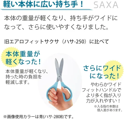 Miniatura 7 de Kokuyo Tijeras Saxa, amarillo, hoja estándar, mango simétrico para mano derecha e izquierda (HASA-280Y)