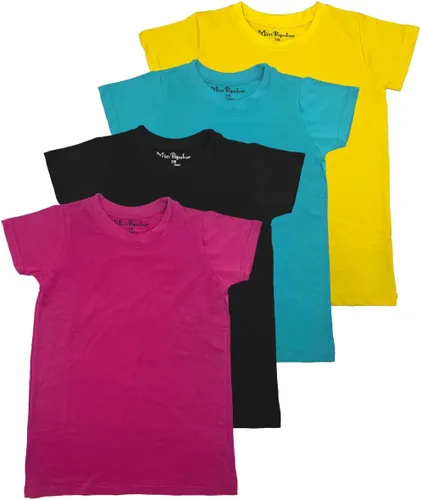 MISS POPULAR Paquete de 4 camisetas de manga corta de secado rápido para niñas, absorben la humedad, rendimiento atlético activo y cuello redondo