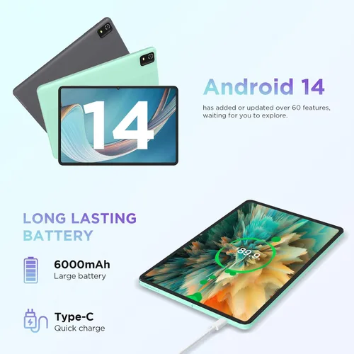 Miniatura 2 de CWOWDEFU Tablet Android 14 de 10 pulgadas, 12 GB+128 GB, expansión de 1 TB, octa-core compatible con L1 Widevine con WiFi 6, 6000 mAh, cámara dual