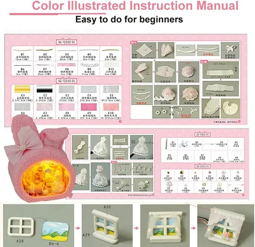 Miniatura 7 de TOPBSFARNY Kit de casa en miniatura, 2 piezas de animales lindos en miniatura, casa de madera para muñecas de bricolaje, modelo en miniatura con luz