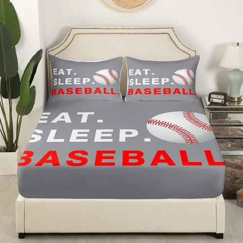 Miniatura 4 de Feelyou Juego de sábanas de béisbol para niños, juego de sábanas con temática deportiva de pelota, tamaño individual, para niños, adolescentes