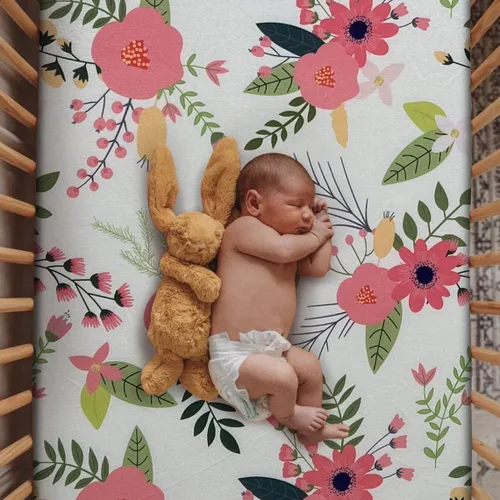Sábana ajustada suave para cuna, sábana elástica y transpirable para cuna para niños y niñas, se adapta a colchones estándar de cuna y niños Hojas