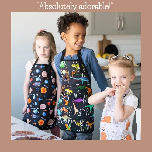 Miniatura 7 de Kids Aprons for Girls and Boys, Toddler Apron with Pocket for Painting, Cooking, Baking, Gardening and Crafts Colección Cosmic pintada a mano
