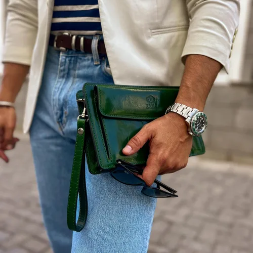 Miniatura 3 de Time Resistance Bolso de mano de cuero para hombre, organizador de muñeca, maletín hecho a mano en Italia, caja de regalo incluida