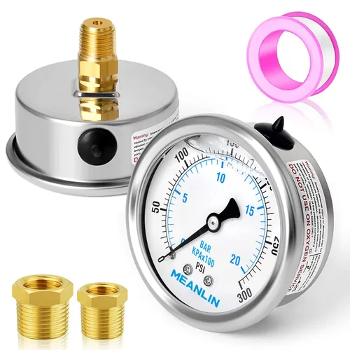 MEANLIN MEASURE - Manómetro electromecánico de acero inoxidable, relleno de líquido, esfera con cara de 2.5 pulgadas, NPT de 1/4 de pulgada, agua,