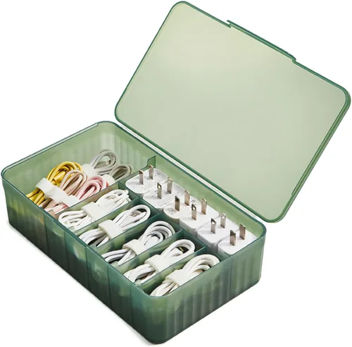 Miniatura 9 de Caja organizadora de cables extra ancha, cargador de viaje, estuche de almacenamiento para auriculares con tapa (amarillo crema)