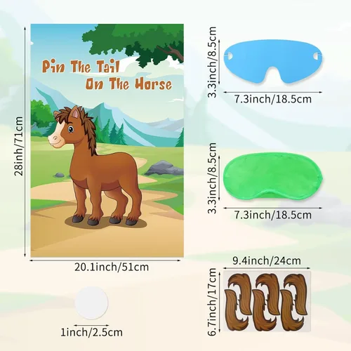 Miniatura 2 de Hxezoc Pin The Tail On The Horse Game para niños, póster de caballo grande, juegos de fiesta para fiesta de cumpleaños, decoraciones de fiesta