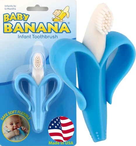 Miniatura 2 de Cepillo de dientes con forma de plátano para bebé, Azul Azul y blanco