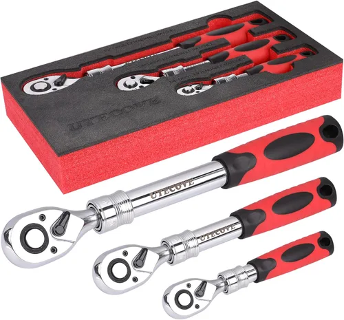 Miniatura 13 de Llave de trinquete de 1/4 pulgadas, trinquete de 1/4, llave de enchufe, cabeza Cr-Mo reversible de liberación rápida de 72 dientes, fabricada