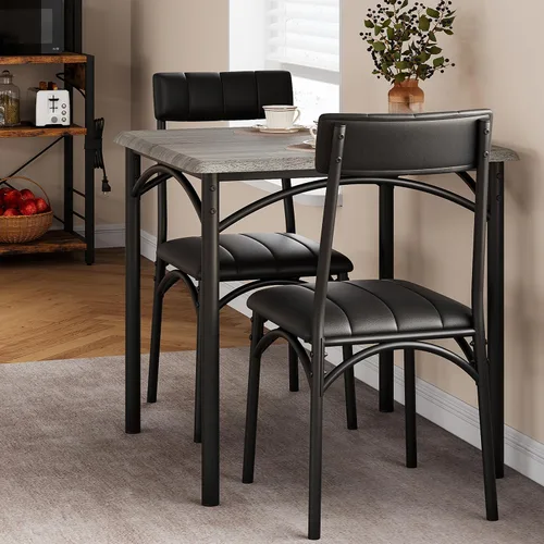 Miniatura 9 de Mesa de cocina y sillas para 4, juego de comedor rectangular con sillas tapizadas, perfecto para espacios pequeños, color negro rústico