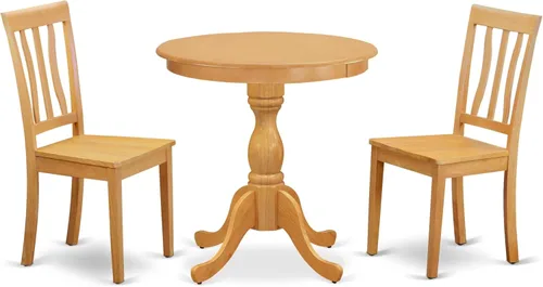 Miniatura 13 de East West Furniture Eden - Juego de 3 piezas para espacios pequeños que contiene una mesa de comedor redonda con pedestal y 2 sillas tapizadas