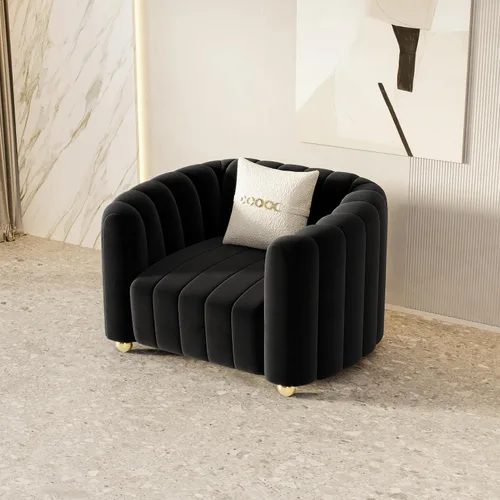 Miniatura 8 de Moderno juego de sofá de terciopelo negro de 3 piezas para sala de estar, juego de sofá curvado acolchado con patas de esfera de metal dorado