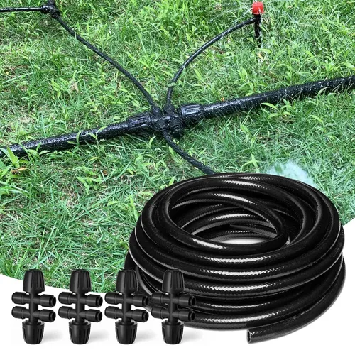 Tubo de riego por goteo de 1/2 pulgada de 50 pies con 4 accesorios de riego por goteo de 1/2 a 1/4 pulgadas, manguera de línea de goteo y conectores
