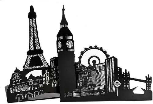 Miniatura 8 de Famoso monumento de Europa y América, sujetalibros decorativos de metal de hierro, organizador de libros para biblioteca, escuela, oficina, hogar