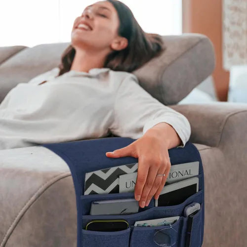 Miniatura 3 de Teniux Soporte de Control Remoto Caddy para Sillón Reclinable y Sofá, Organizador Antideslizante de Reposabrazos con 5 Bolsillos para Revista