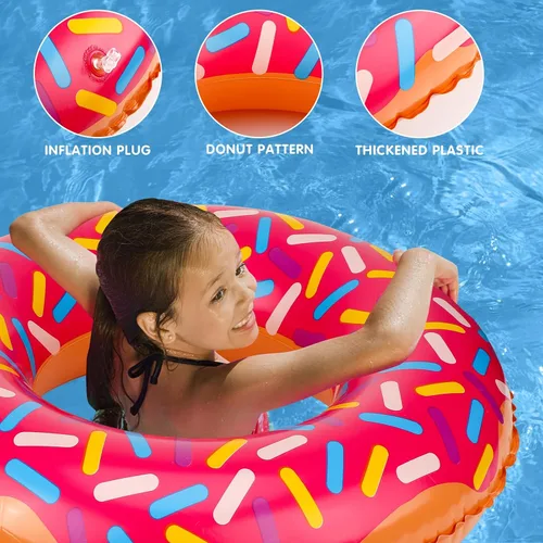 Miniatura 3 de Meooeck 12 piezas de donas inflables surtidas inflables para piscina, flotadores de tubo circular, decoración de fiesta de cumpleaños, globos