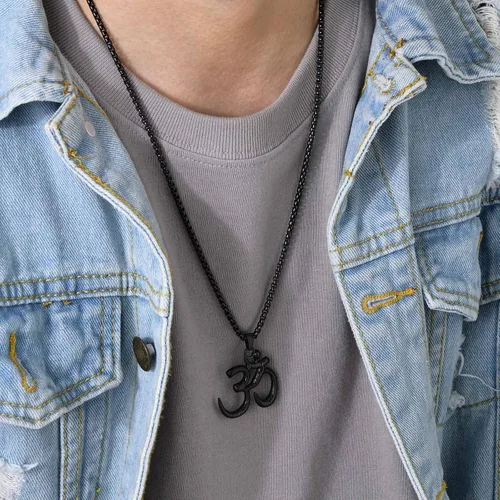 Miniatura 3 de VNOX Collar con colgante de yoga Om - Collar con colgante de yoga hindú espiritual con símbolo sánscrito Om Aum OhmLotus Yoga