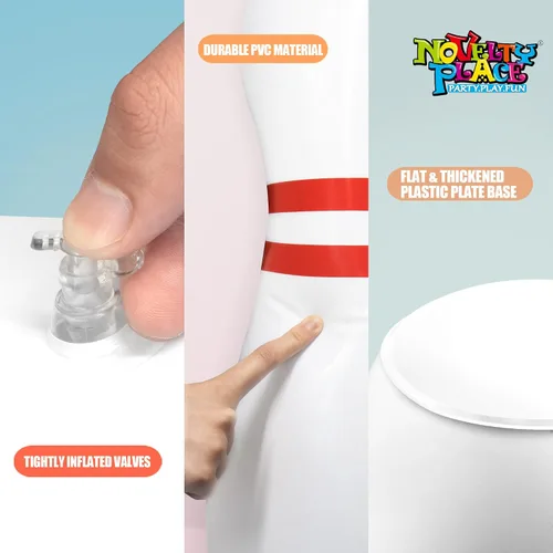 Miniatura 5 de Novelty Place Juego de bolos gigante inflable para la familia, bola de 14 pulgadas y 6 pines de gran tamaño de 22 pulgadas, juego de patio inflable
