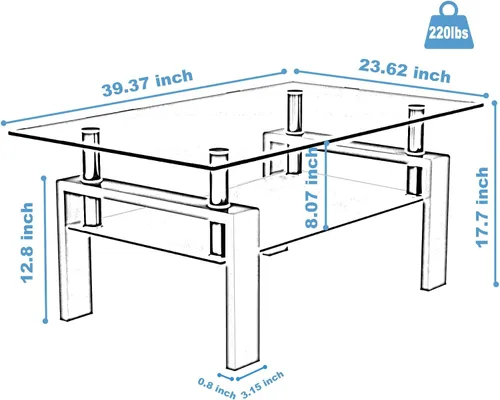 Miniatura 3 de Mesa de centro de vidrio templado para muebles de sala de estar (todo negro)