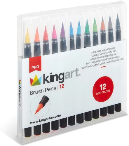 Miniatura 3 de KINGART, Juego de 12 bolígrafos de pincel real de colores únicos, 12 piezas surtidas 12 colores ricos