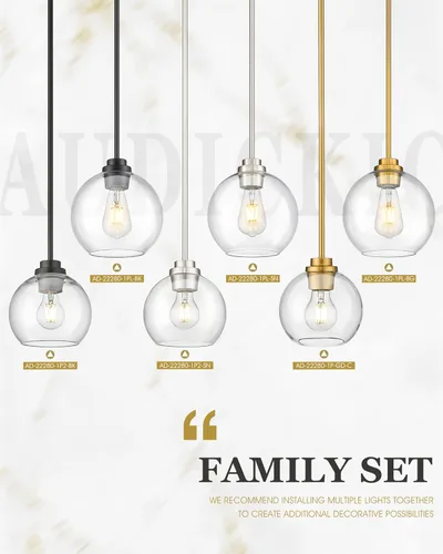 Miniatura 7 de Luces Colgantes de Latón para Isla de Cocina Paquete de 2, Luz Colgante Dorada Estilo Granja con Pantalla de Globo de Vidrio Transparente