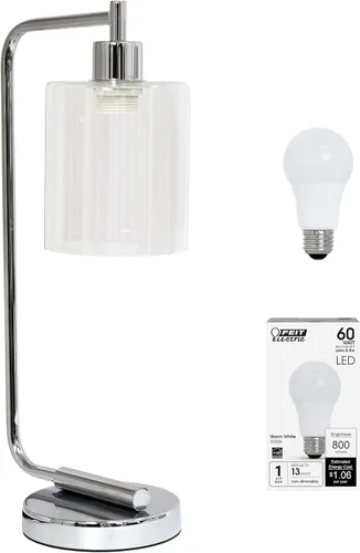 Miniatura 19 de Simple Designs LD1036-CHR Bronson Lámpara de Mesa de Linterna de Hierro Industrial Estilo Antiguo para Escritorio y Mesita de Noche con Pantalla