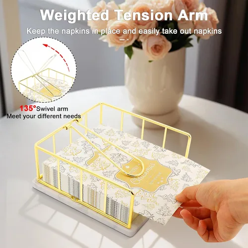 Miniatura 5 de Livabber Servilletero plano, almacenamiento de servilletas de cocina de metal con brazo de tensión ponderada, dispensador de papel de seda rústico