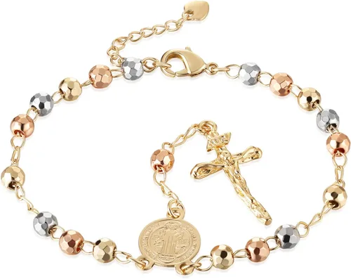 Miniatura 59 de HZMAN Pulsera de cruz con cuentas de rosario virgen de Guadalupe ajustable para mujer, regalo de joyería